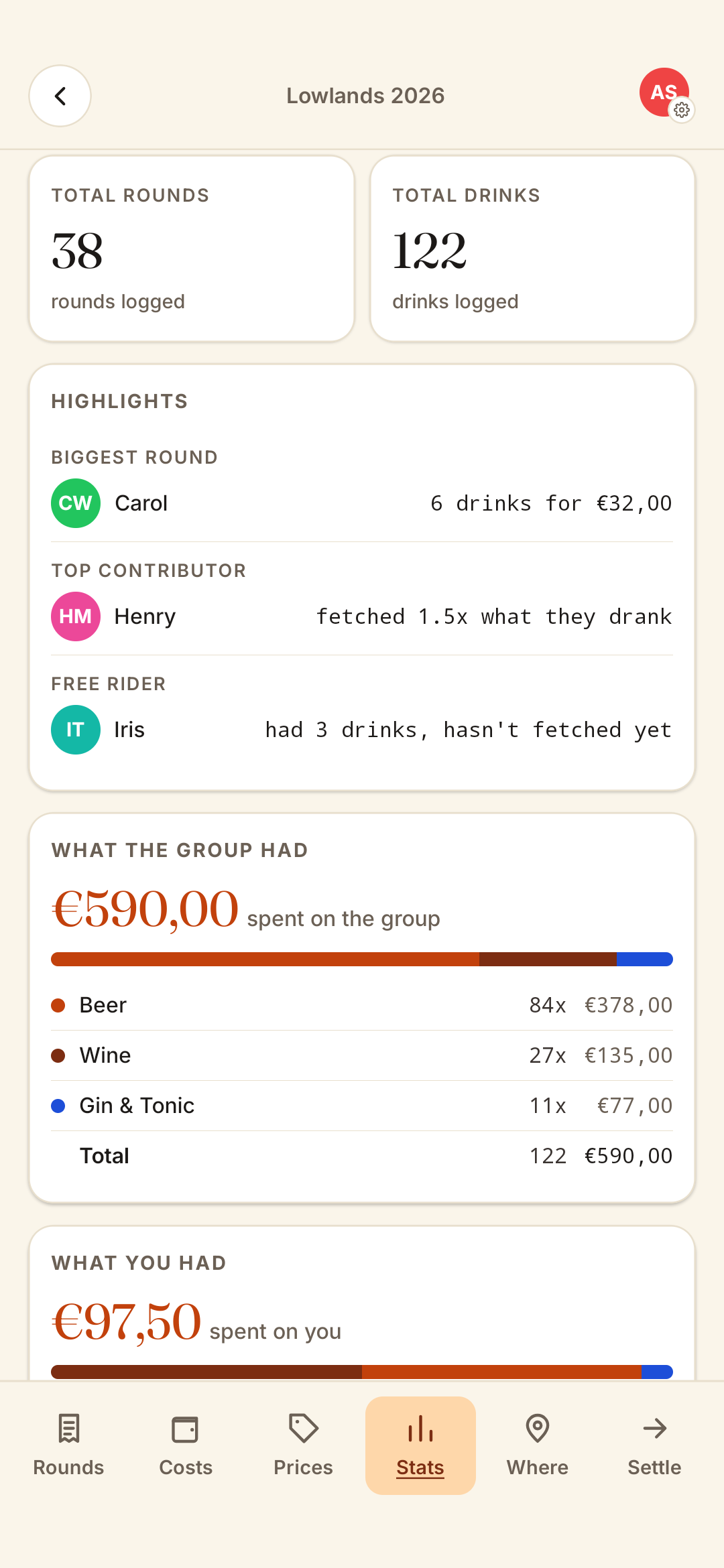 Stats screen