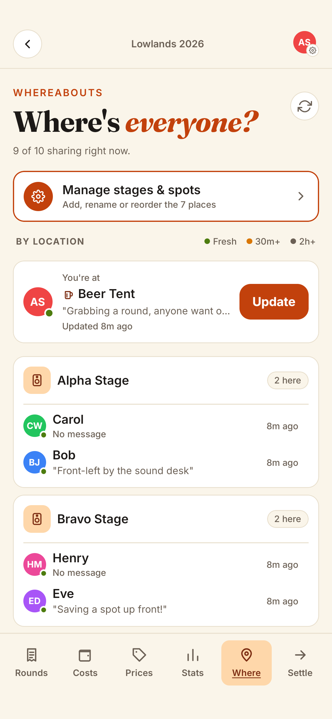 Whereabouts screen
